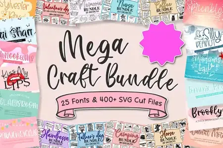 Mega Craft Bundle - 23 Premium Fonts & 20 Premium Graphics