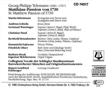 Rupert Gottfried Frieberger, Barockorchester Munchen - Telemann: Matthaus-Passion 1730 (1994)