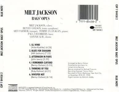 Milt Jackson - Bags' Opus (1958) {United Artists--Blue Note CDP7844582 rel 1991}