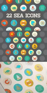 Creativemarket - Awesome 22 Flat Vector Sea Icons