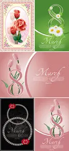 8 March Postcards Vector