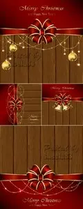 Christmas Decorations on Wooden Background Vector