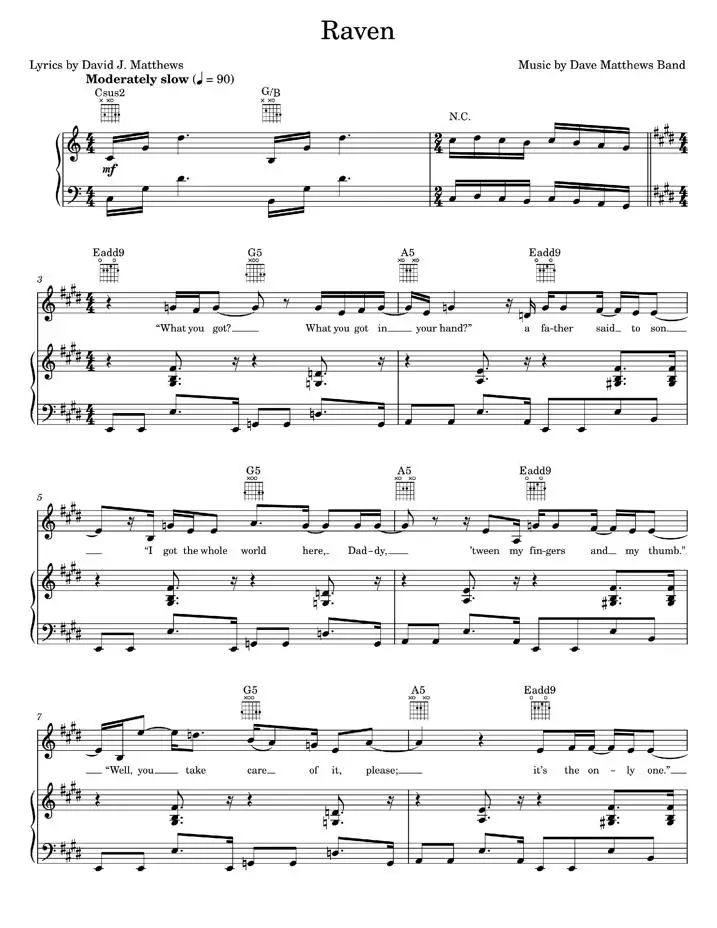 Raven - Dave Matthews Band (Piano-Vocal-Guitar)