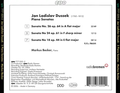 Markus Becker - Jan Ladislav Dussek: 3 Piano Sonatas (2006)