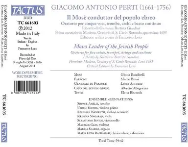 Maria Luisa Baldassari, Ensemble "Les Nations" - Giacomo Antonio Perti: Il Mosè conduttor del popolo ebreo (2012)