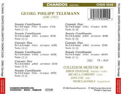 Collegium Musicum 90, Simon Standage - Telemann: Sonates Corellisantes, Canonic Duos (1993) (Repost)