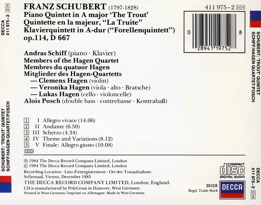 András Schiff, Hagen Quartett & Alois Posch - Franz Schubert: Trout ...