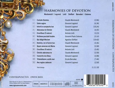 Owen Rees, Contrapunctus - Harmonies of Devotion: Monteverdi, Legrenzi, Lotti, Steffani, Bernabei, Colonna (2024)