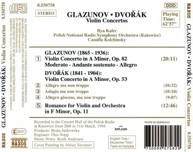 Ilya Kaler, Polish Radio Symphony, Camilla Kolchinsky - Glazunov & Dvořák: Violin Concertos (1994)