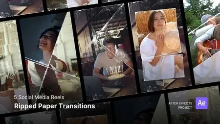 Social Media Reels - Ripped Paper Transitions After Effects Project Files 54849547