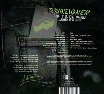 Foreigner - Can't Slow Down... When It's Live! (2010)
