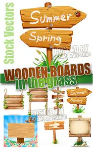 Wooden board in the grass - Stock Vectors