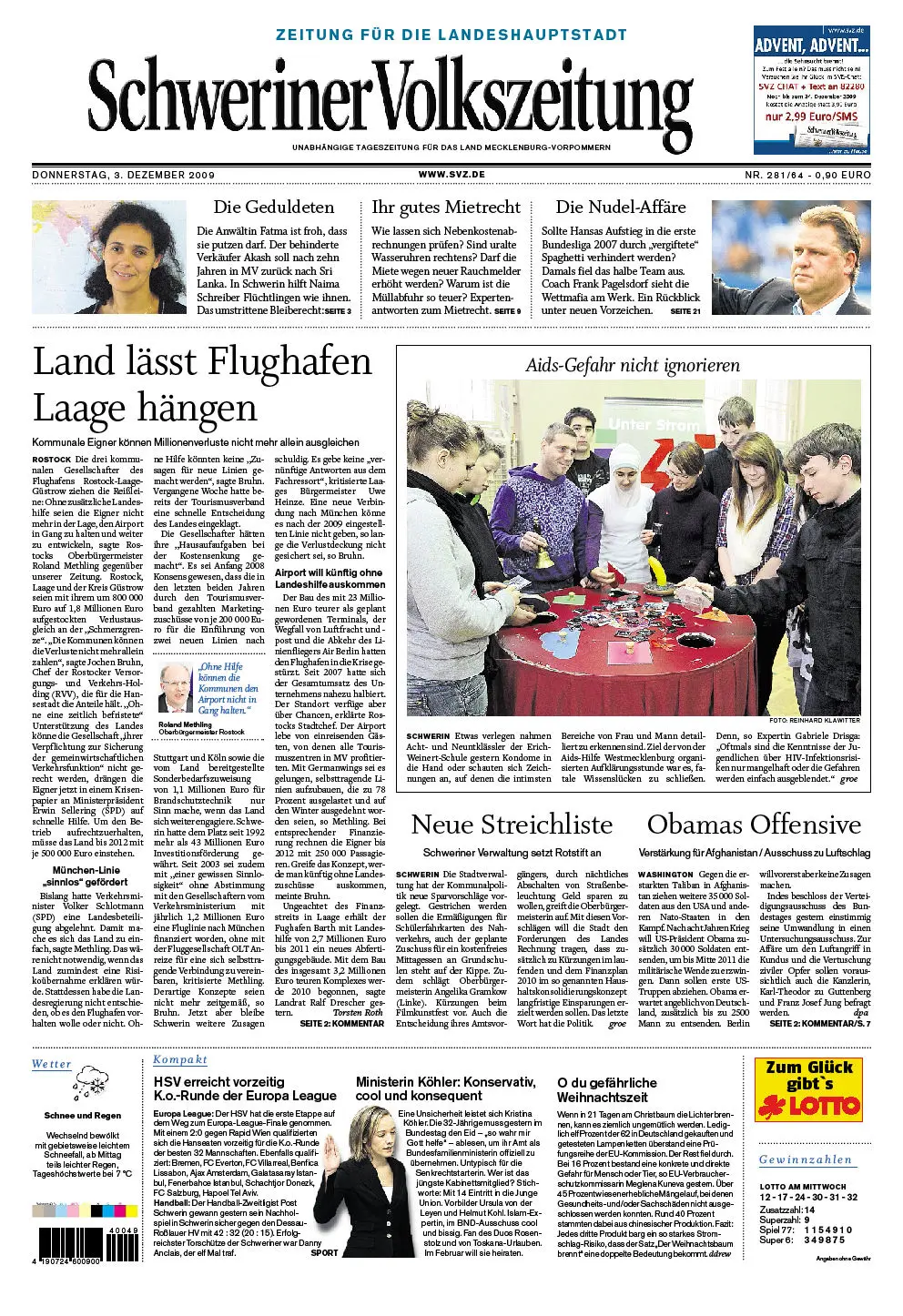 Schweriner Volkszeitung 03.12.2009 (Ausgabe Stadt Schwerin)