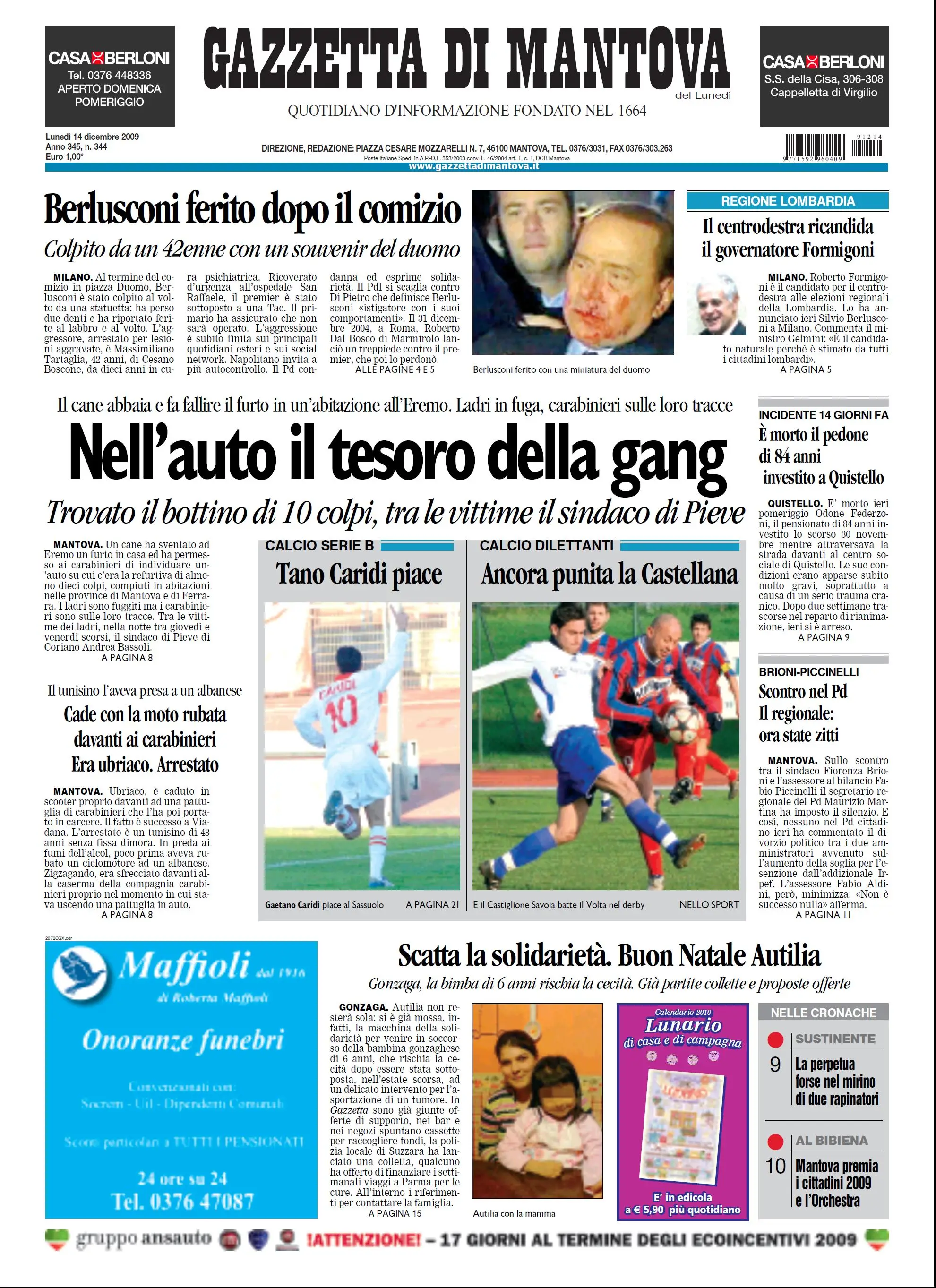 LA GAZZETTA DI MANTOVA DEL 14 DICEMBRE 2009