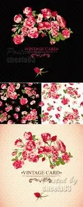 Vintage Cards with Roses Vector 2