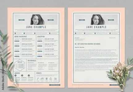 Resume and CV Layout in Tabular Layout in Blue and Peach Colors 513594976