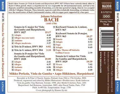 Mikko Perkola, Aapo Häkkinen - Johann Sebastian Bach: Sonatas for Viola da Gamba and Harpsichord (2007)