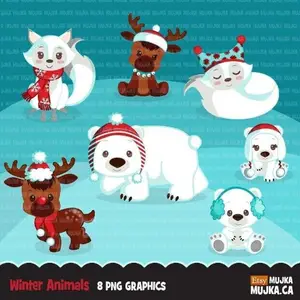 Winter's Cute Animals - Clipart Bundle