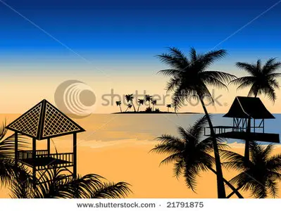 Vector Tropical beach with hut