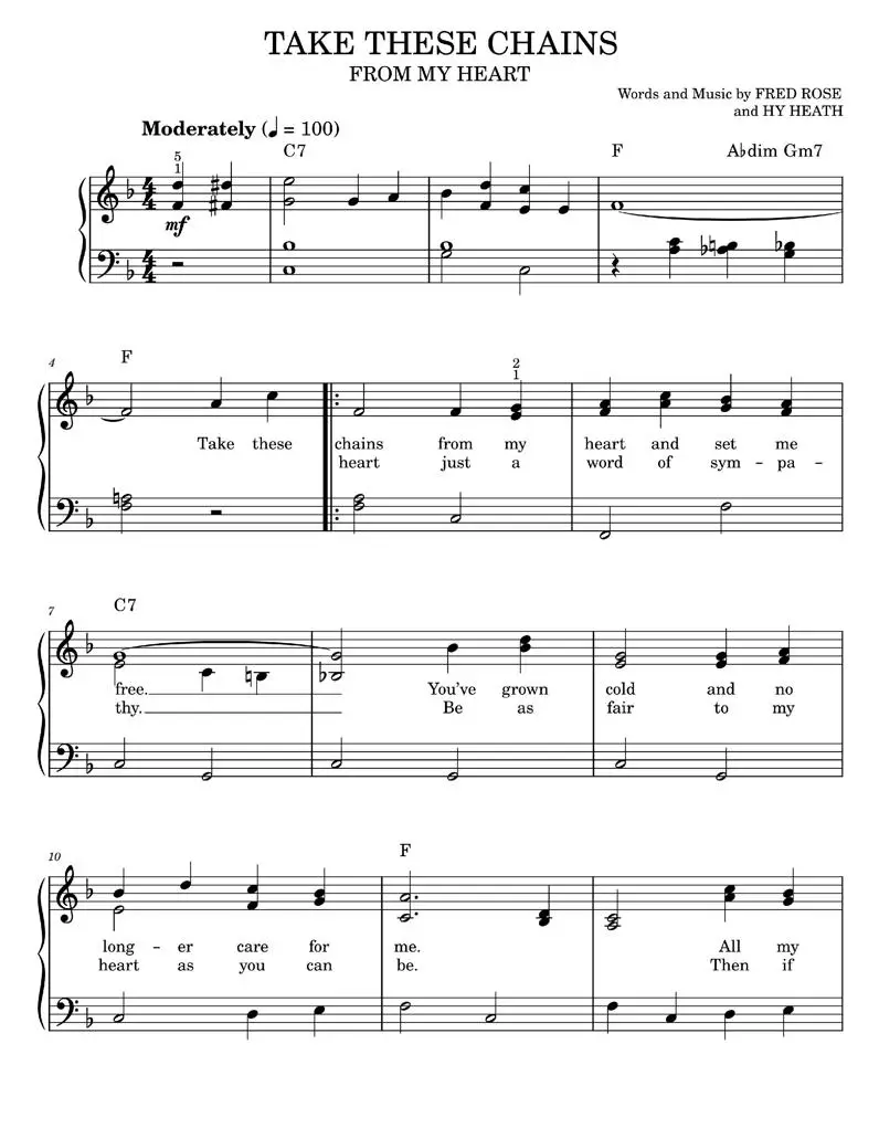 Take these chains from my heart Hank Williams (Easy Piano) / AvaxHome