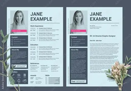 Resume and CV Layout in Pale Blue with Pink Accents 513594977