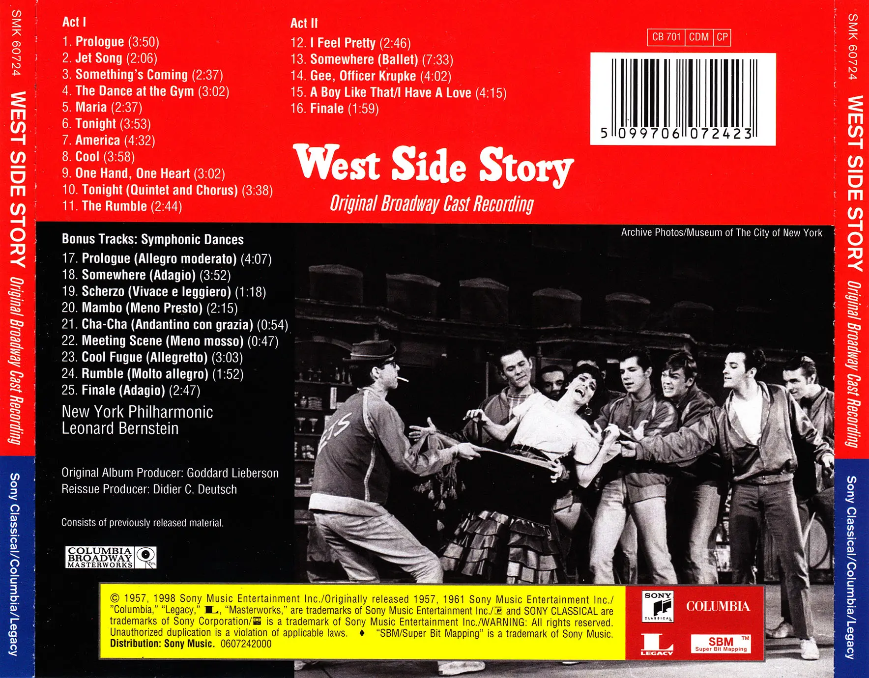 Leonard Bernstein Stephen Sondheim VA West Side Story Original Broadway Cast Recording