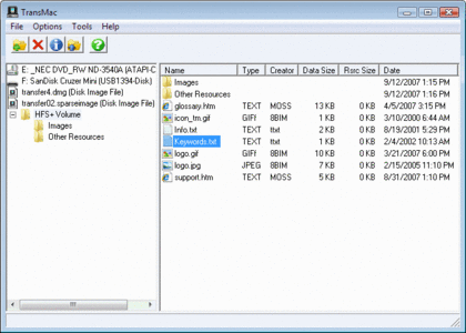 Transmac 8.1 - Open OSX .dmg files on windows