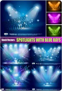 Spotlights with blue rays - Stock Vector