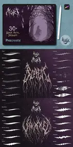 MORT  30+ Black Metal Brushes for Procreate