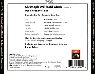 Otmar Suitner, Bavarian State Opera Orchestra - Christoph Willibald Gluck: Der betrogene Kadi (1998)