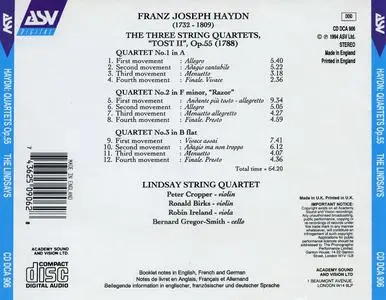 The Lindsays - Joseph Haydn: The 3 String Quartets, Op.55 "Tost II" (1994)