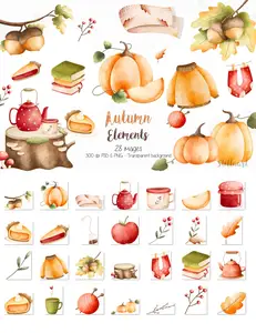 EE - Watercolor Autumn Elements Clipart D8TFD8J