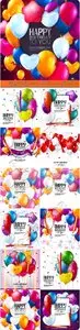 Happy Birthday card with balloons and confetti vector 11