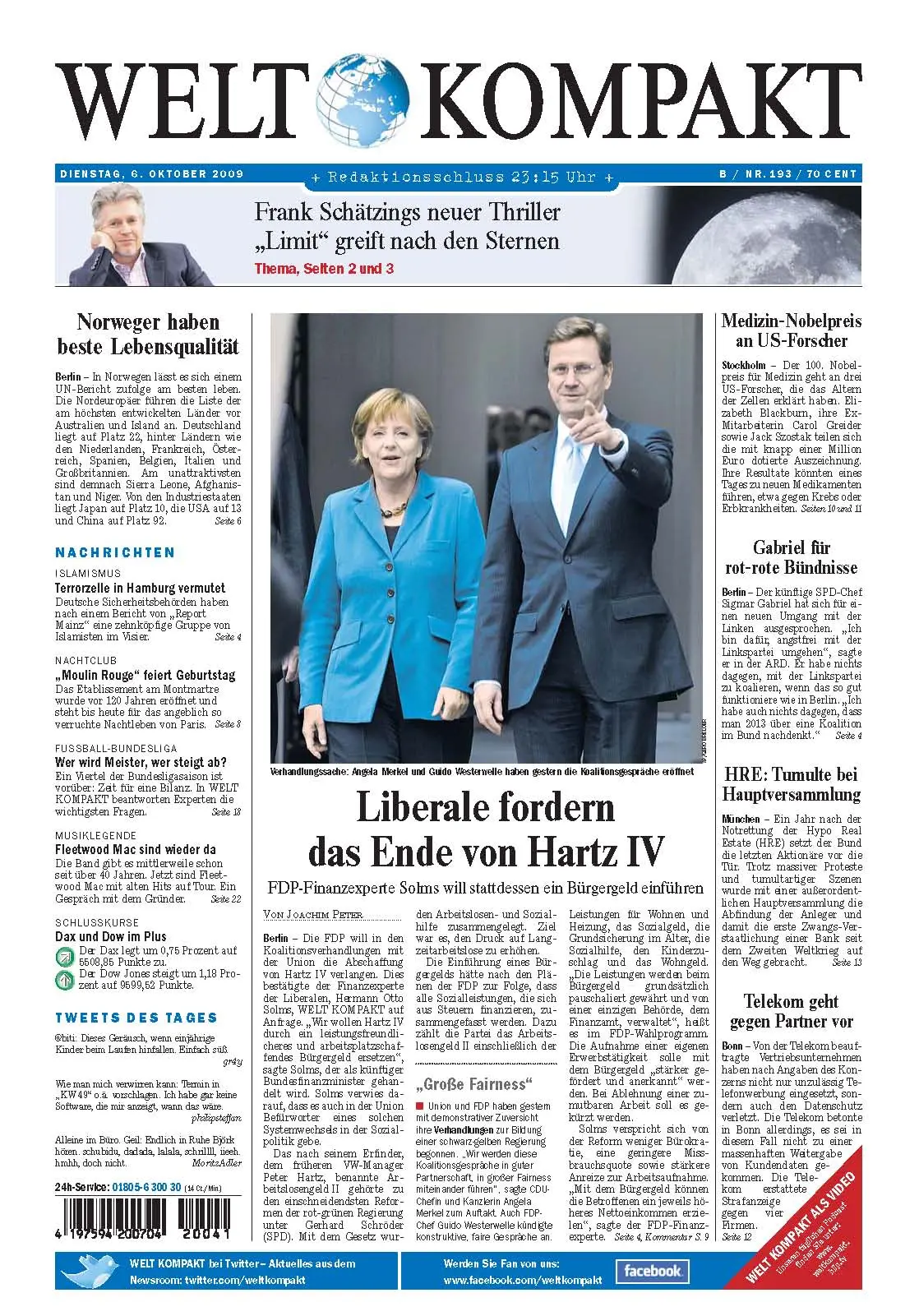 Die Welt kompakt vom 6. Oktober 2009