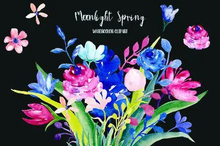 CreativeMarket - Watercolor Clipart Moonlight Spring