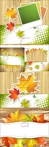 Vector - Wood background with autumn colorful leaves