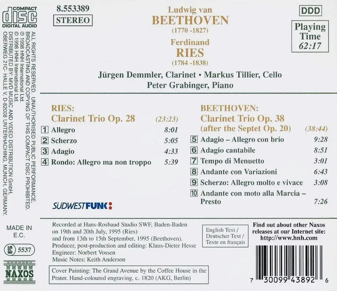 Jürgen Demmle, Markus Tillier, Peter Grabinger - Beethoven, Ries: Clarinet Trios (1998)