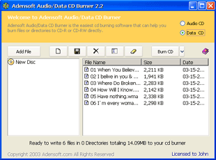 Adensoft Audio Data Burner v3.0