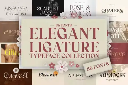 Elegant Ligature Font Bundle - 36 Premium Fonts