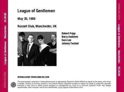 Robert Fripp & League Of Gentlemen - Russell Club, Manchester, UK - May 30, 1980 (2012) {DGM Official Digital Download}