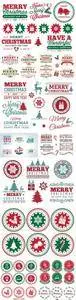 Cute Christmas and New Year Labels & Stamps Vector Collection