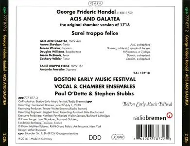 Paul O'Dette, Stephen Stubbs, Boston Early Music Festival Vocal & Chamber Ensemble - Handel: Acis and Galatea (2015)