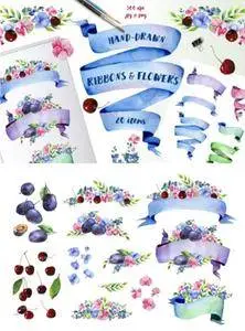 CreativeMarket - Ribbons and Flowers Set