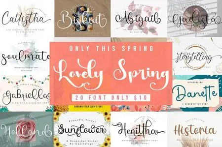 Lovely Spring Font Bundle - 20 Premium Fonts