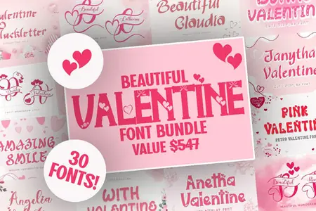 Beautiful Valentine Font Bundle - 30 Premium Fonts