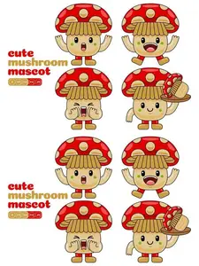 Cute Mushroom Mascot Vector Pack #01 CDA6YBS