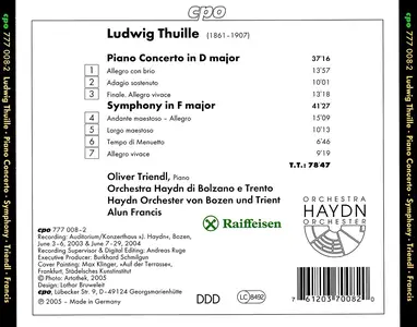 Oliver Triendl, Alun Francis, Orchestra Haydn di Bolzano e Trento - Ludwig Thuille: Symphony, Piano Concerto (2005)