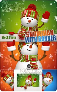 Snowman with banner - UHQ Stock Photo