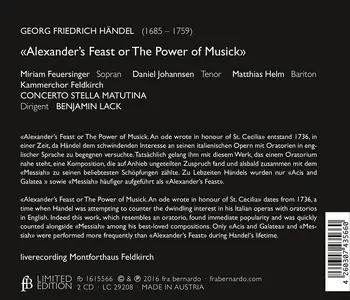 Benjamin Lack, Kammerchor Feldkirch, Concerto Stella Matutina - George Frideric Handel: Alexander’s Feast (2016)