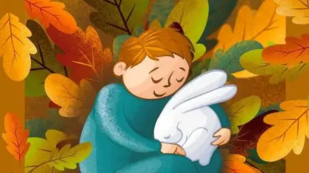 Easy Procreate Children Illustration - Baby Boy and Bunny Dreaming